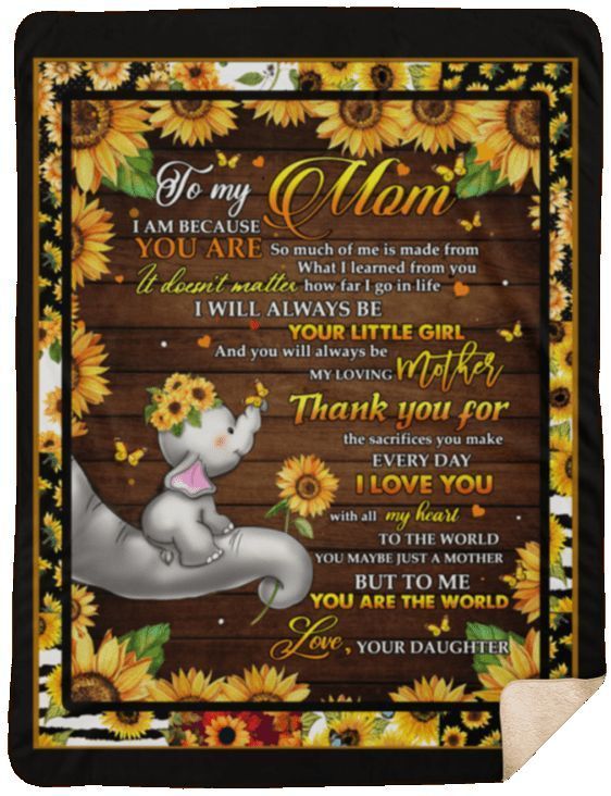 To My Mom Sunflower Elephant Sherpa Fleece Blanket