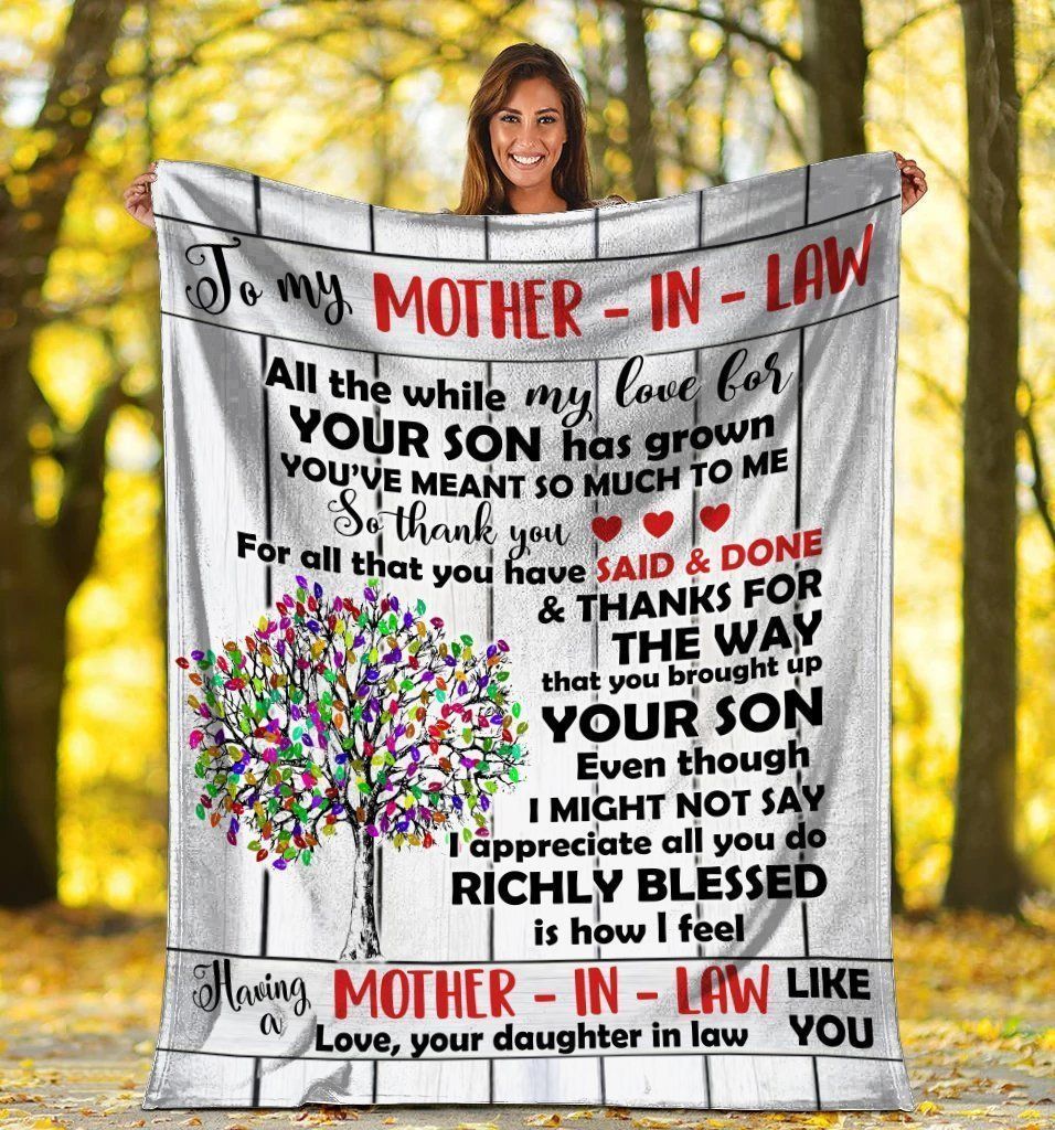 To My Mother In Law Colorful Tree Printed Fleece Blanket