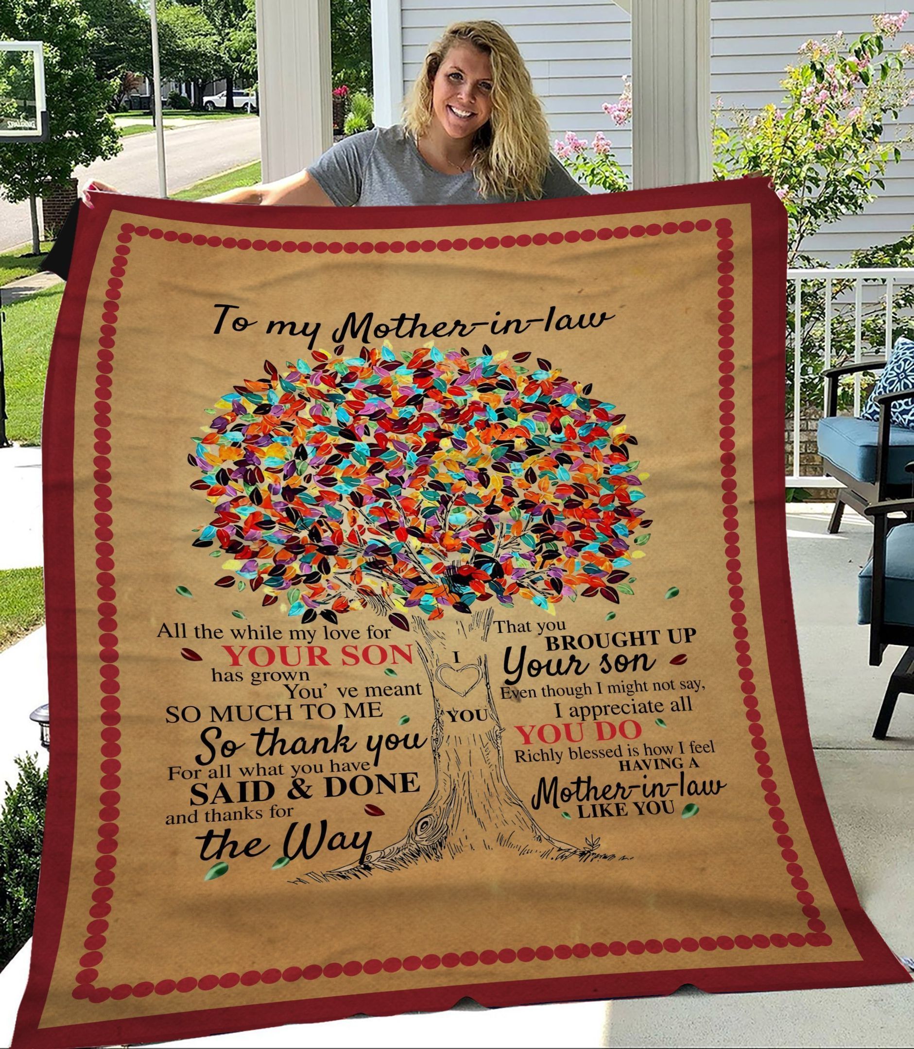 To My Mother In Law Son Colorful Tree Fleece Blanket