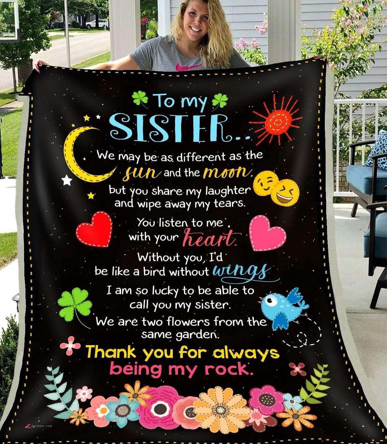 To My Sister Thank You For Always Being My Rock Sherpa Fleece Blanket