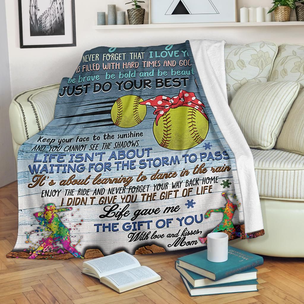 To My Softball Daughter Sherpa Fleece Blanket
