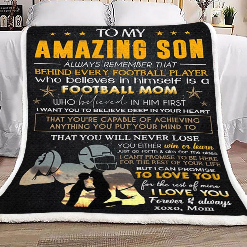 To My Son American Football Sherpa Fleece Blanket