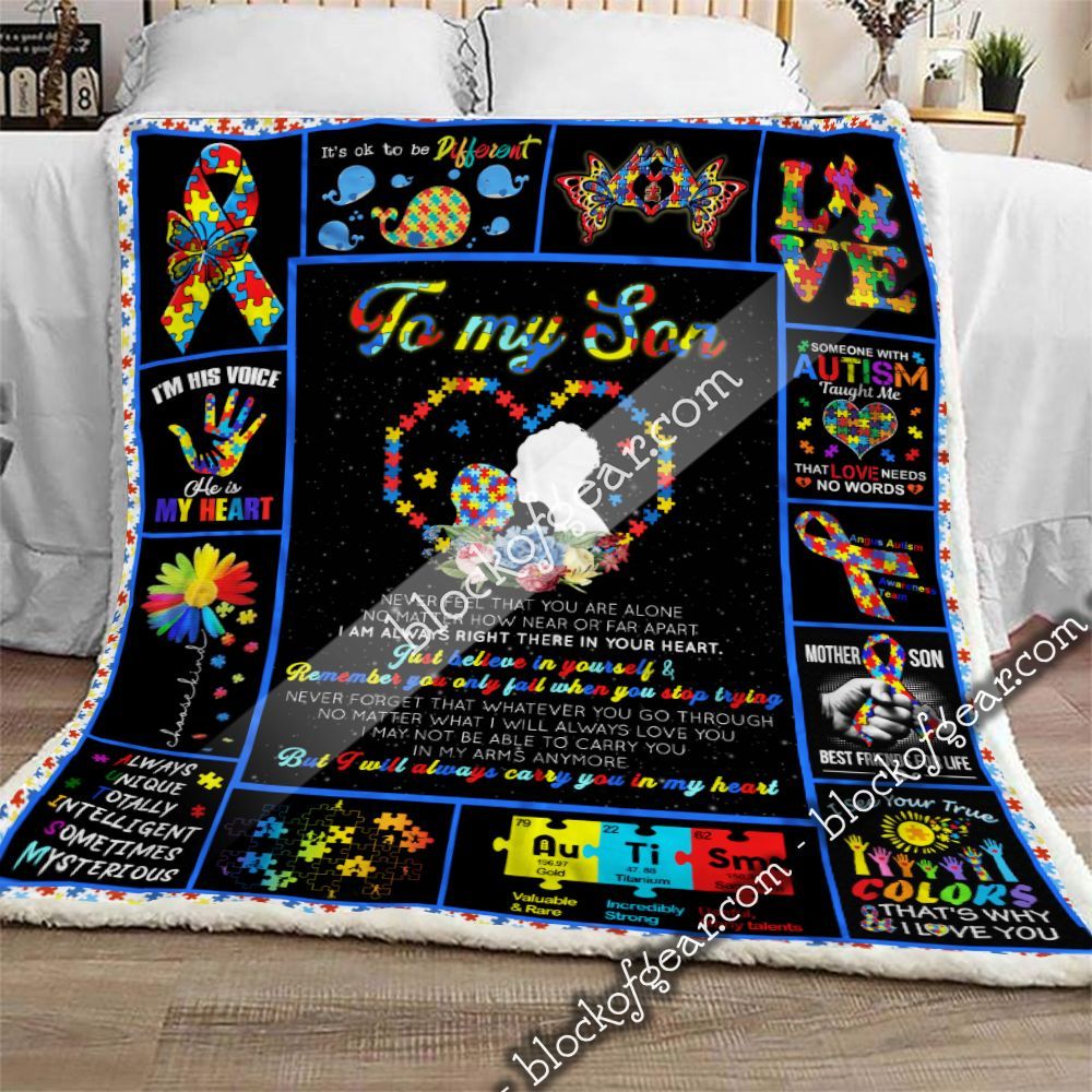 To My Son Autism Carry You In My Heart Sherpa Fleece Blanket