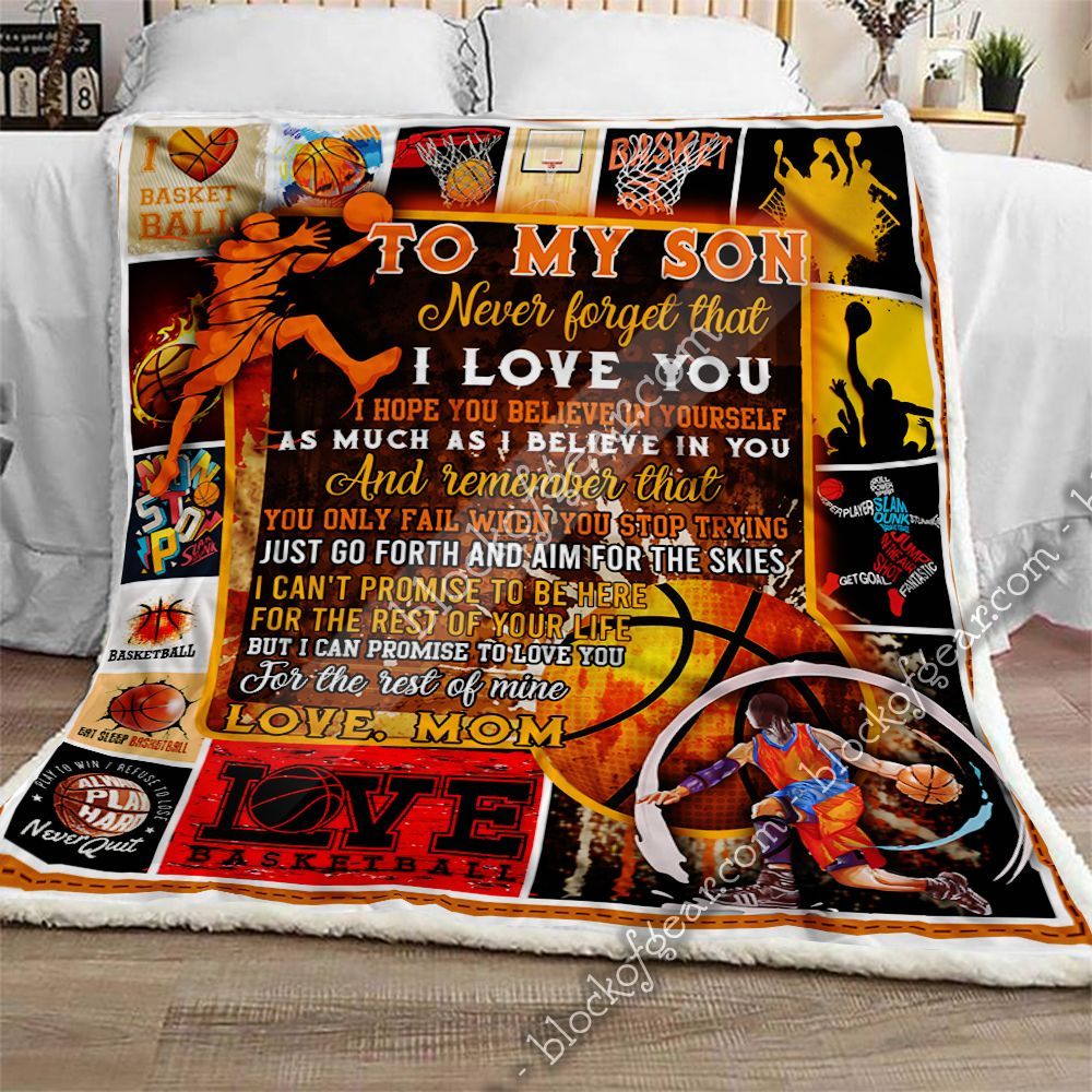 To My Son Basketball Mom I Love You Sherpa Fleece Blanket