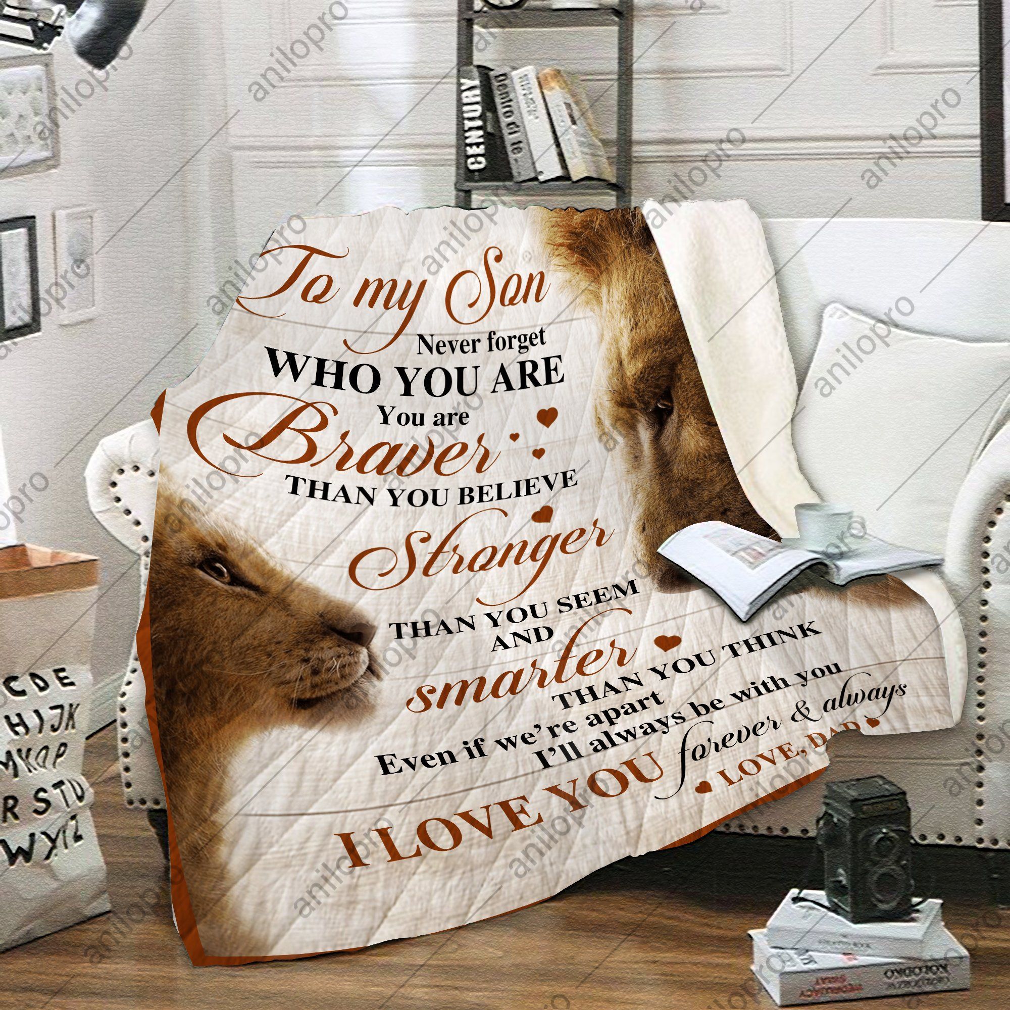 To My Son Dad Lion Sherpa Fleece Blanket