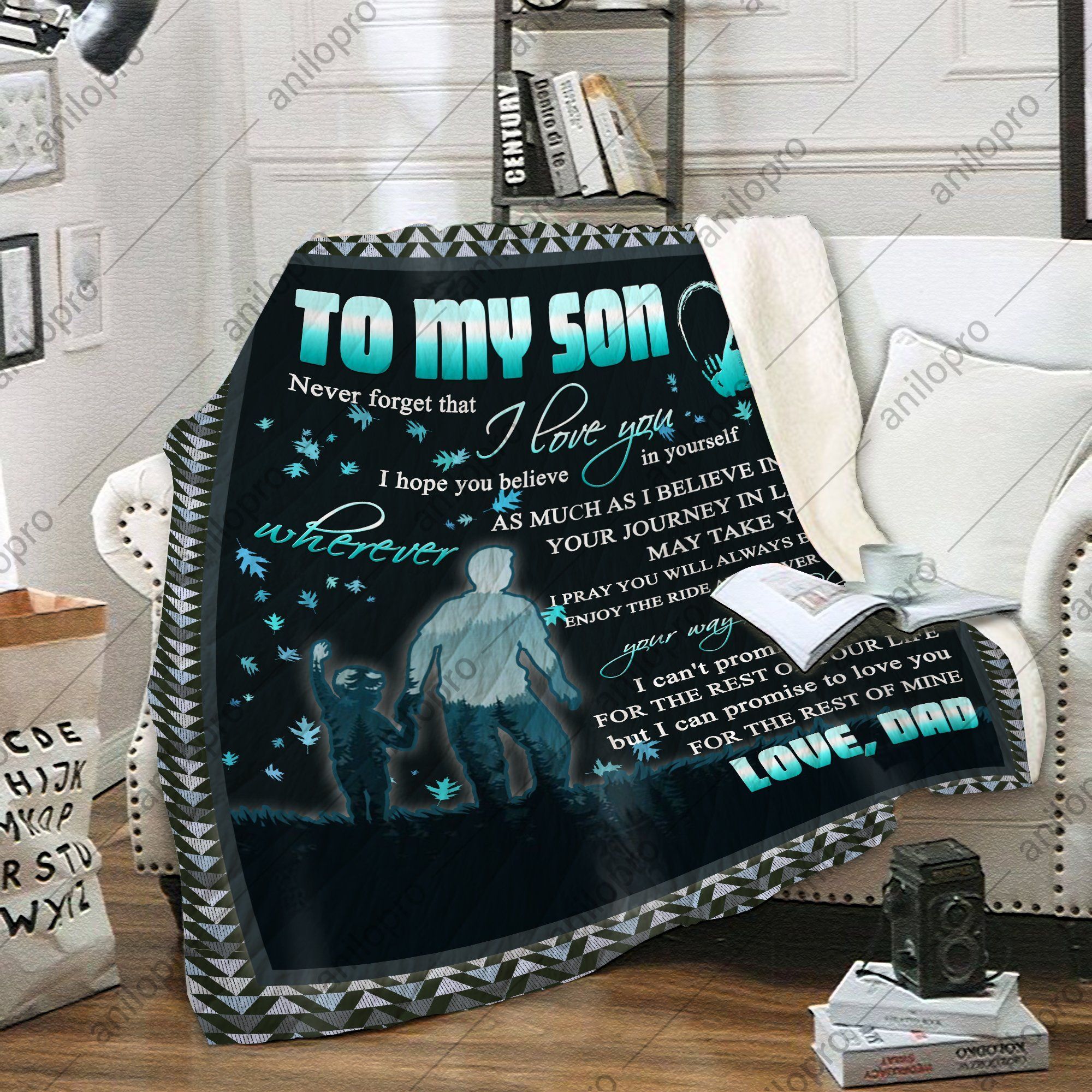 To My Son Dad Lion Sherpa Fleece Blanket