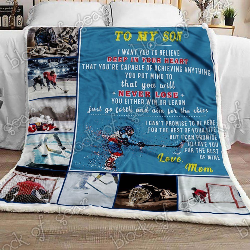 To My Son Hockey Sherpa Fleece Blanket