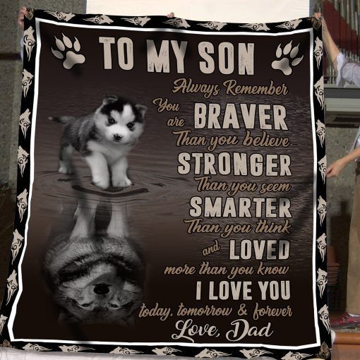 To My Son Husky Wolf Sherpa Fleece Blanket