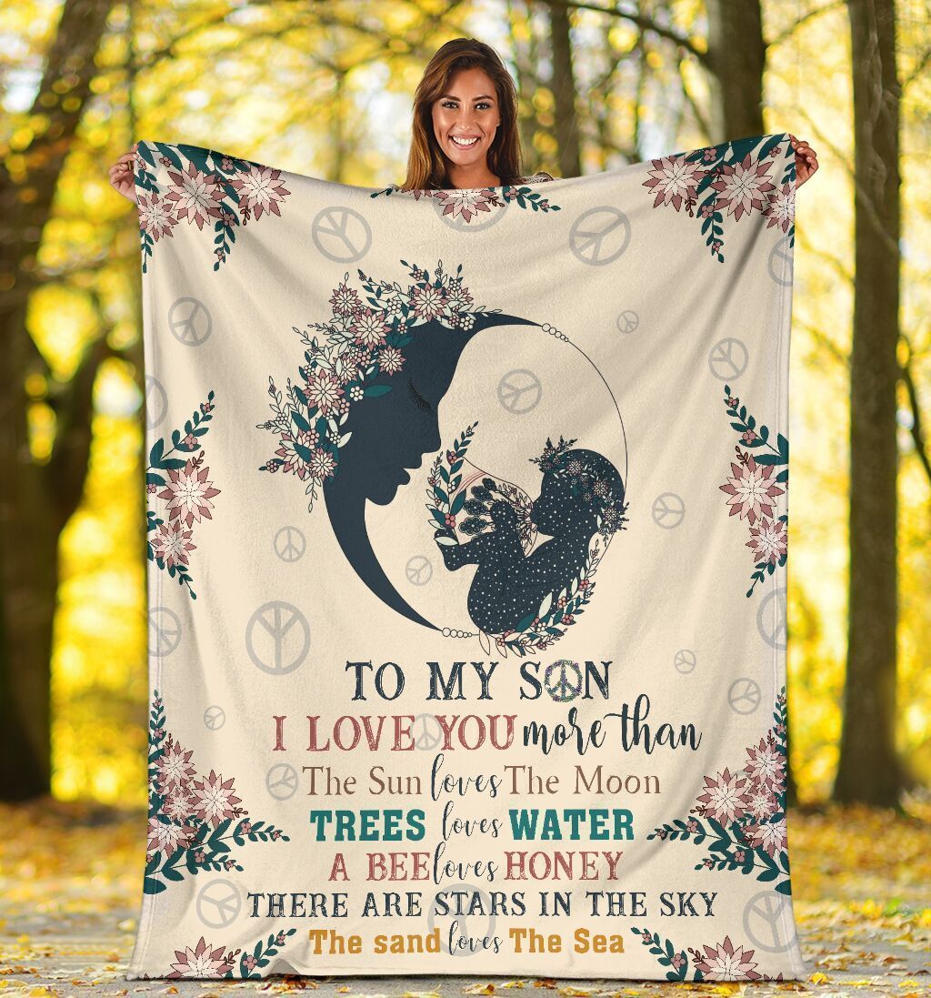 To My Son I Love You Mom And Son Hippie Fleece Blanket