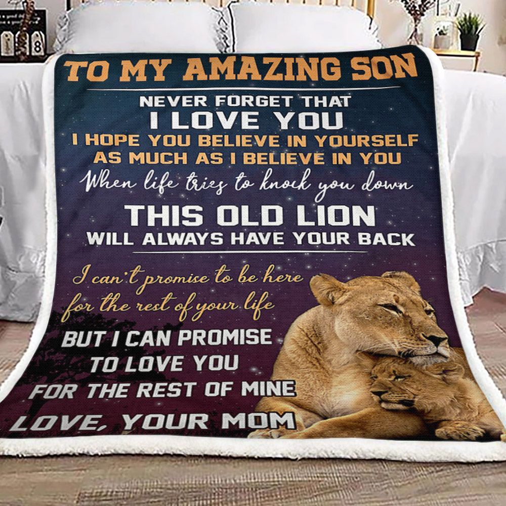 To My Son Lion Sherpa Fleece Blanket