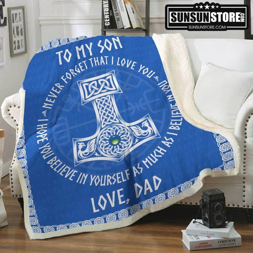 To My Son Love, Dad Viking Blue Sherpa Fleece Blanket