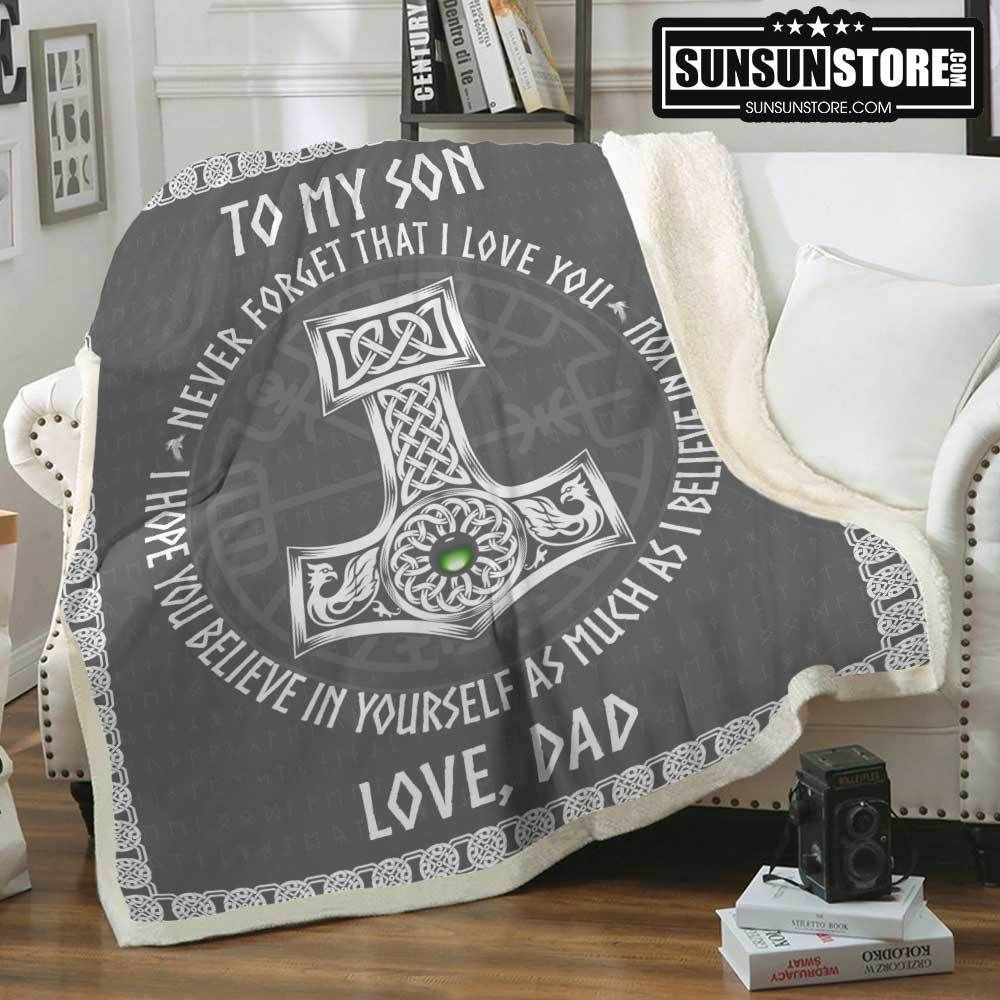 To My Son Love, Dad Viking Grey Sherpa Fleece Blanket