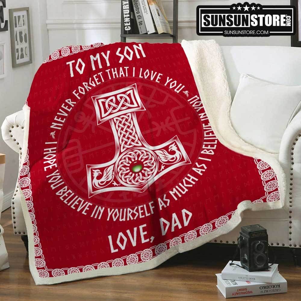 To My Son Love, Dad Viking Red Sherpa Fleece Blanket
