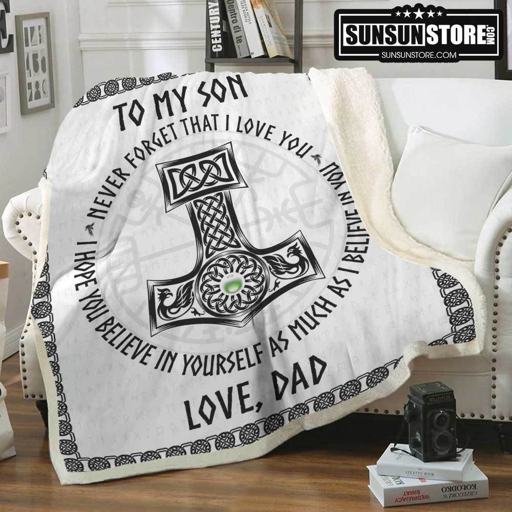To My Son Love, Dad Viking White Sherpa Fleece Blanket