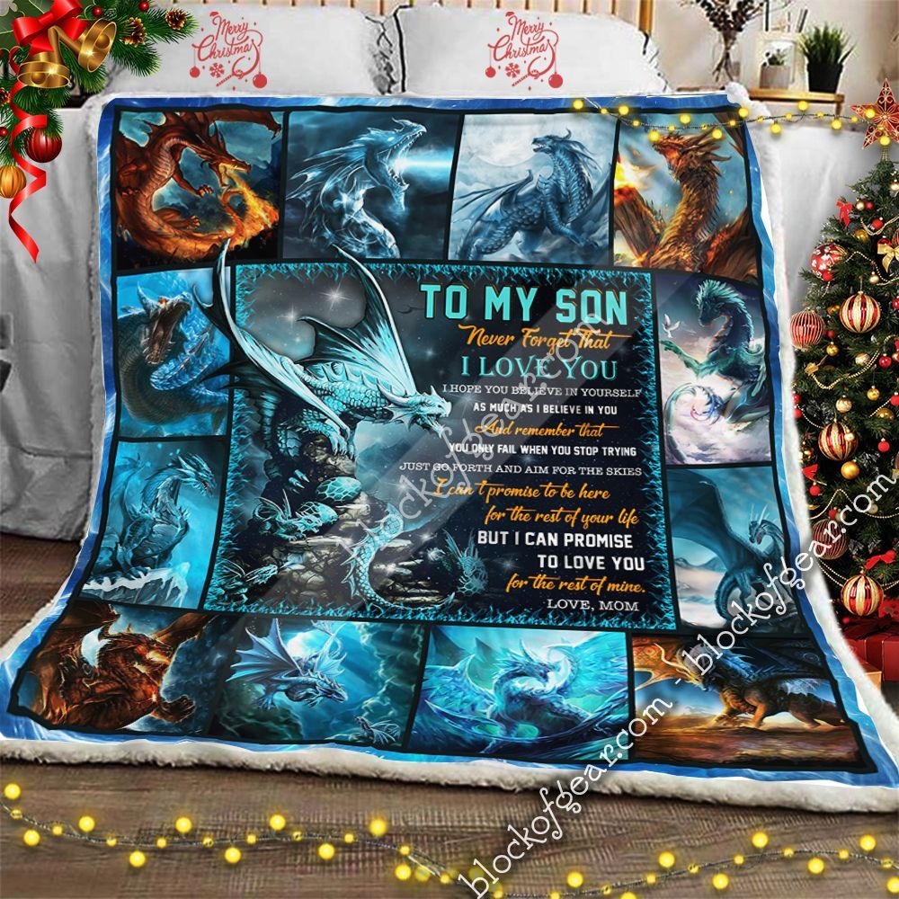 To My Son Love Mom Dragon I Love You Sherpa Fleece Blanket