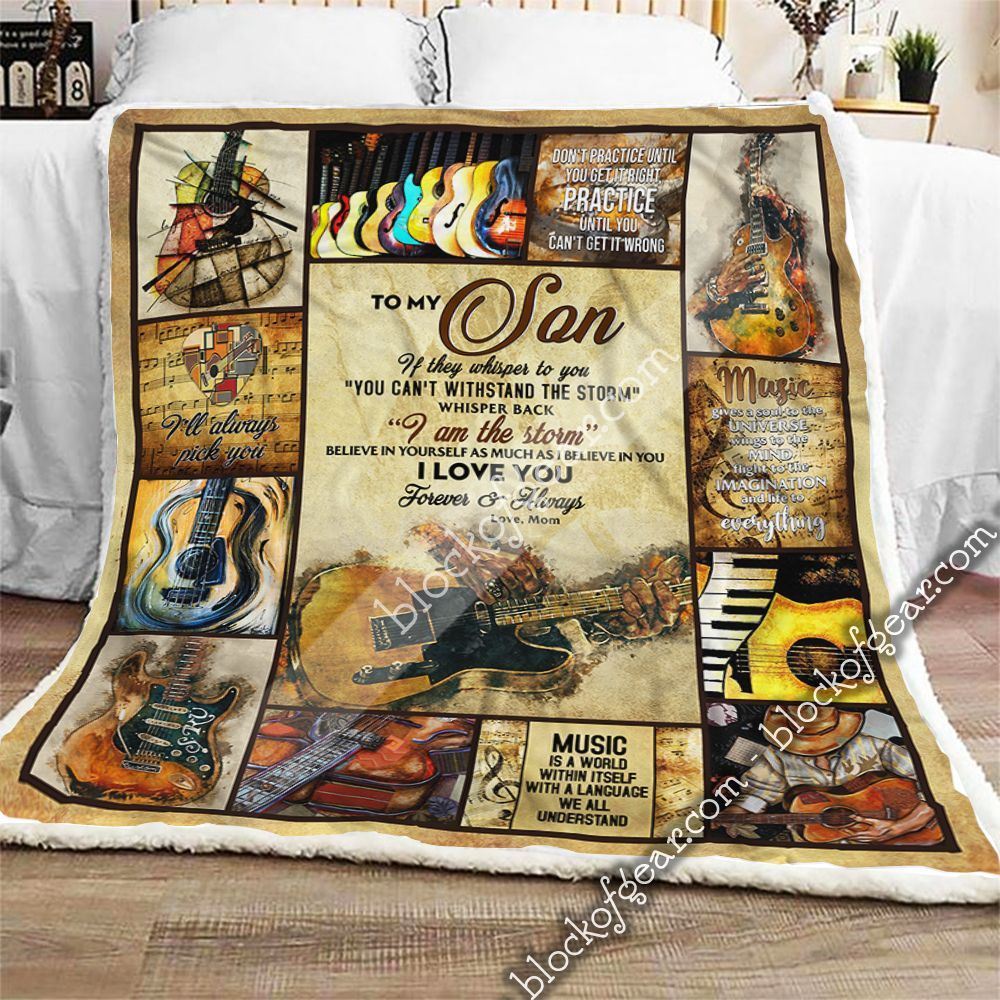 To My Son Love Mom Guitar I Love You Sherpa Fleece Blanket