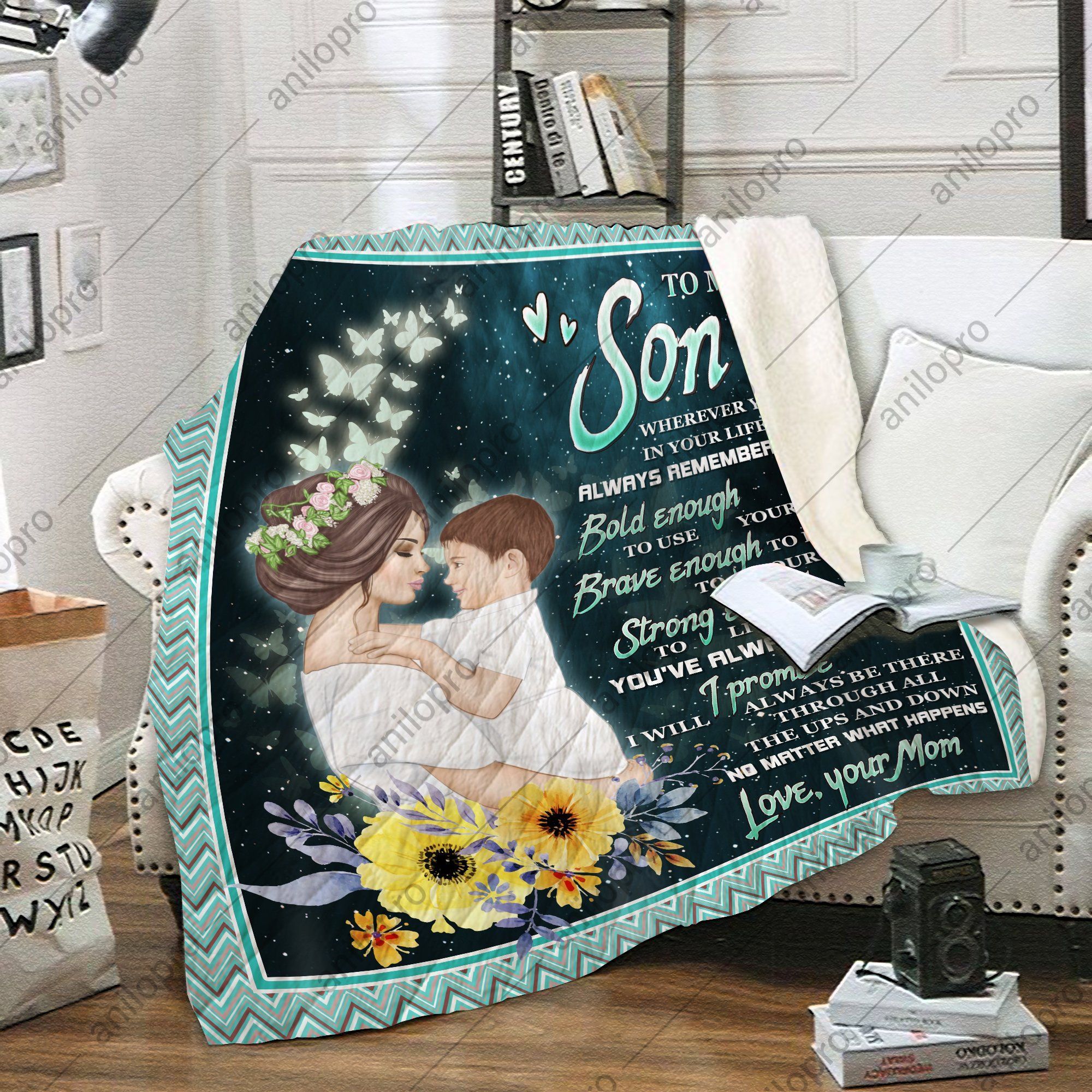 To My Son Mom Sherpa Fleece Blanket