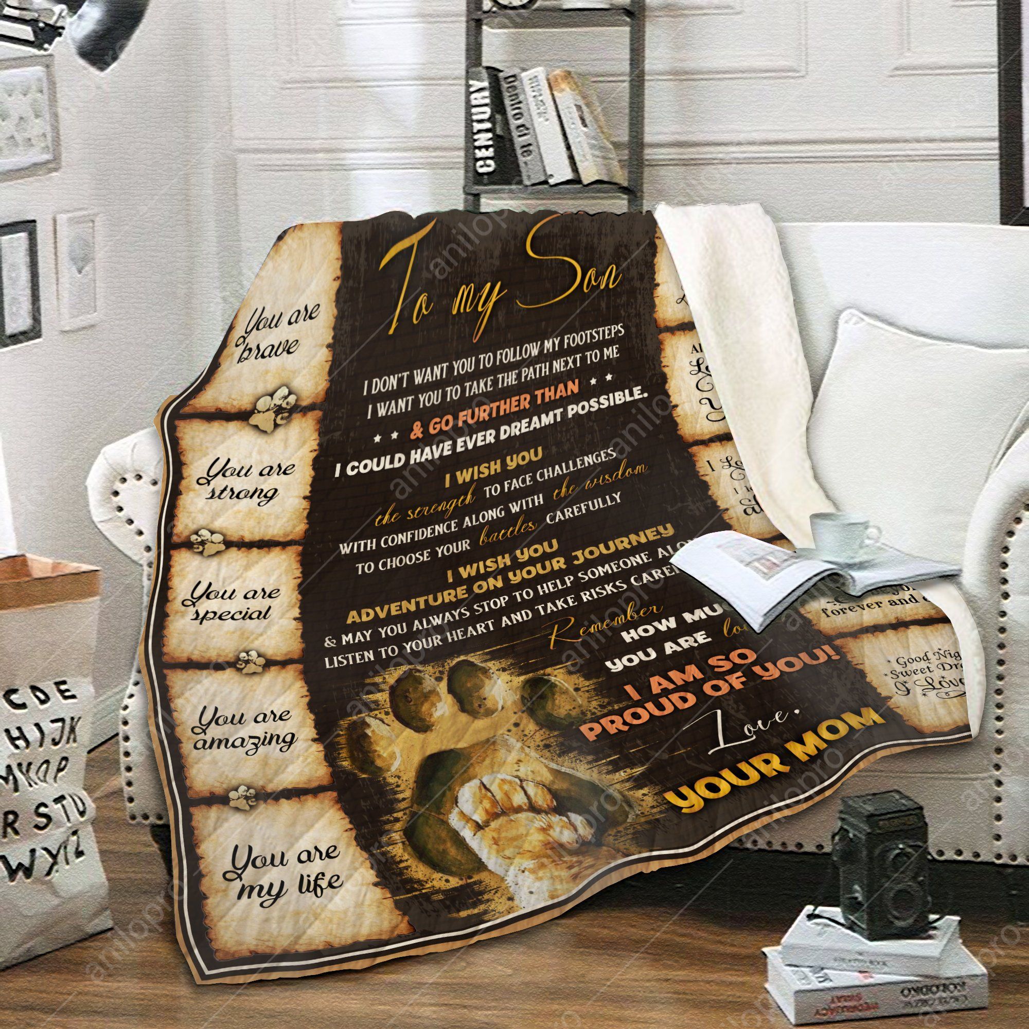 To My Son Mom Lion Sherpa Fleece Blanket