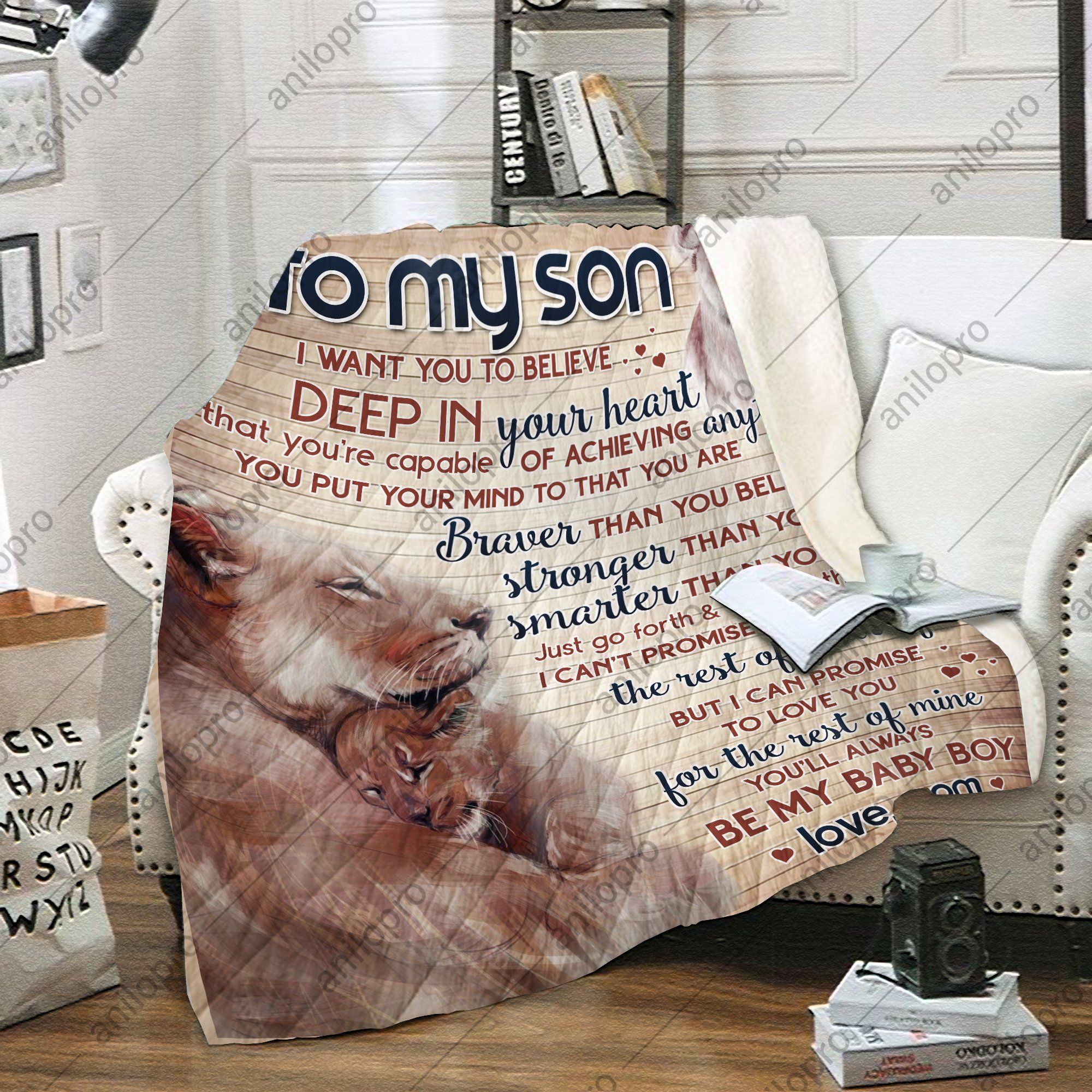 To My Son Mom Lion Sherpa Fleece Blanket