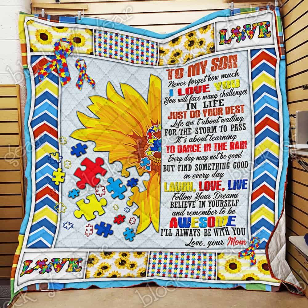 To My Son, Mom Loves You Autism CL19100917MDQ Quilt Blanket