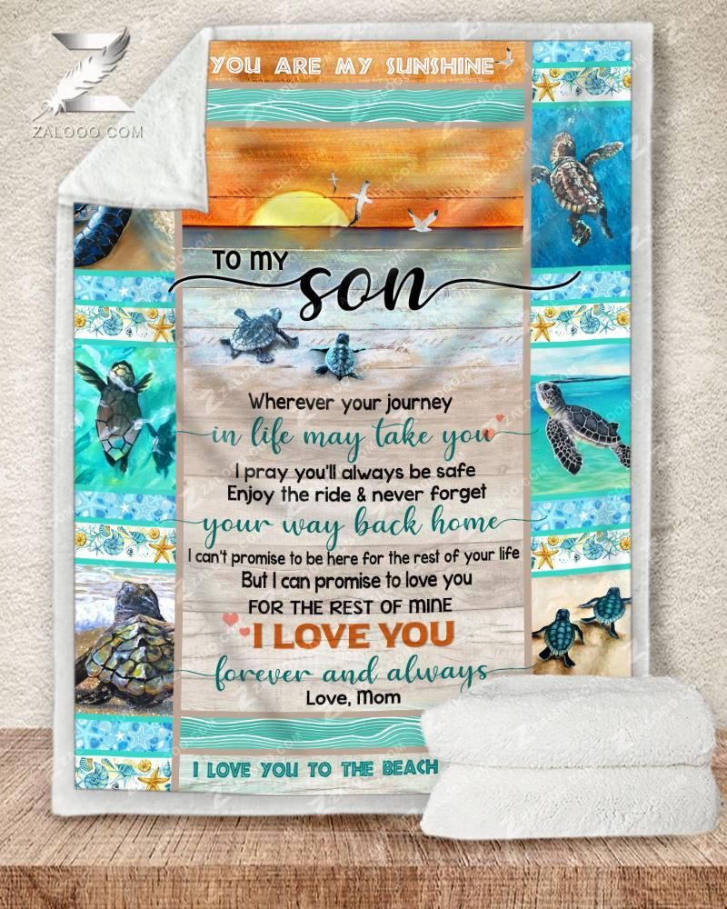 To My Son Mom Turtle Sherpa Fleece Blanket