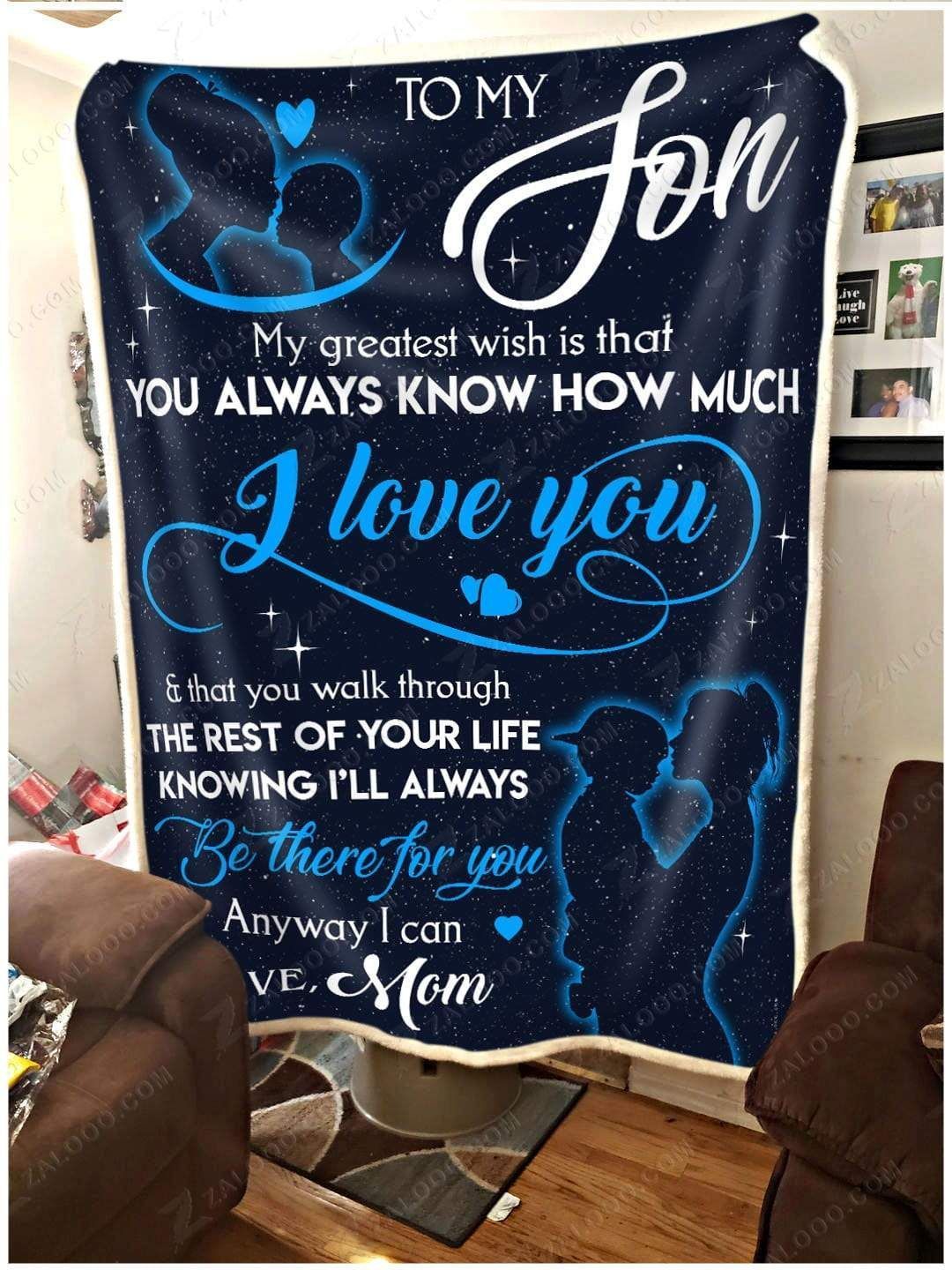 To My Son My Greatest Wish Love Mom Sherpa Fleece Blanket