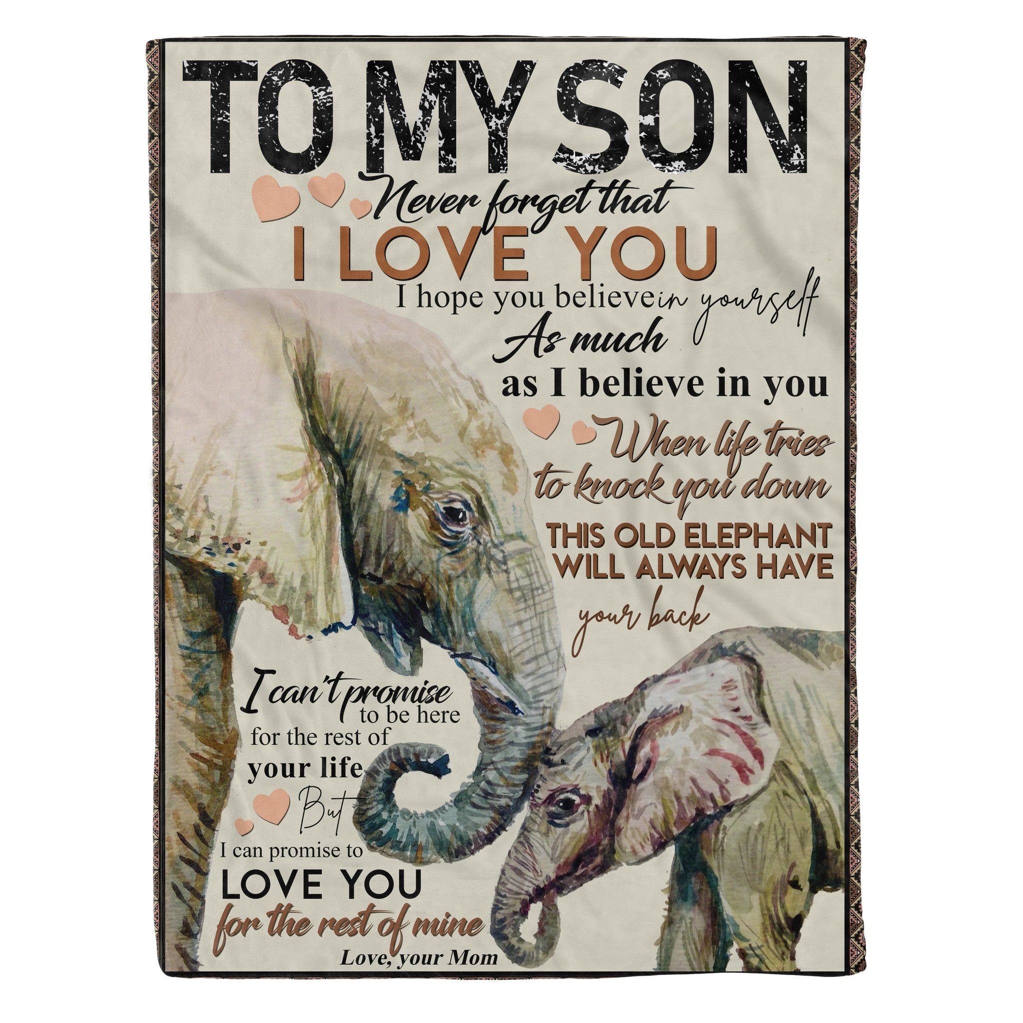 To My Son Never Forget That I Love You Elephant Sherpa Fleece Blanket