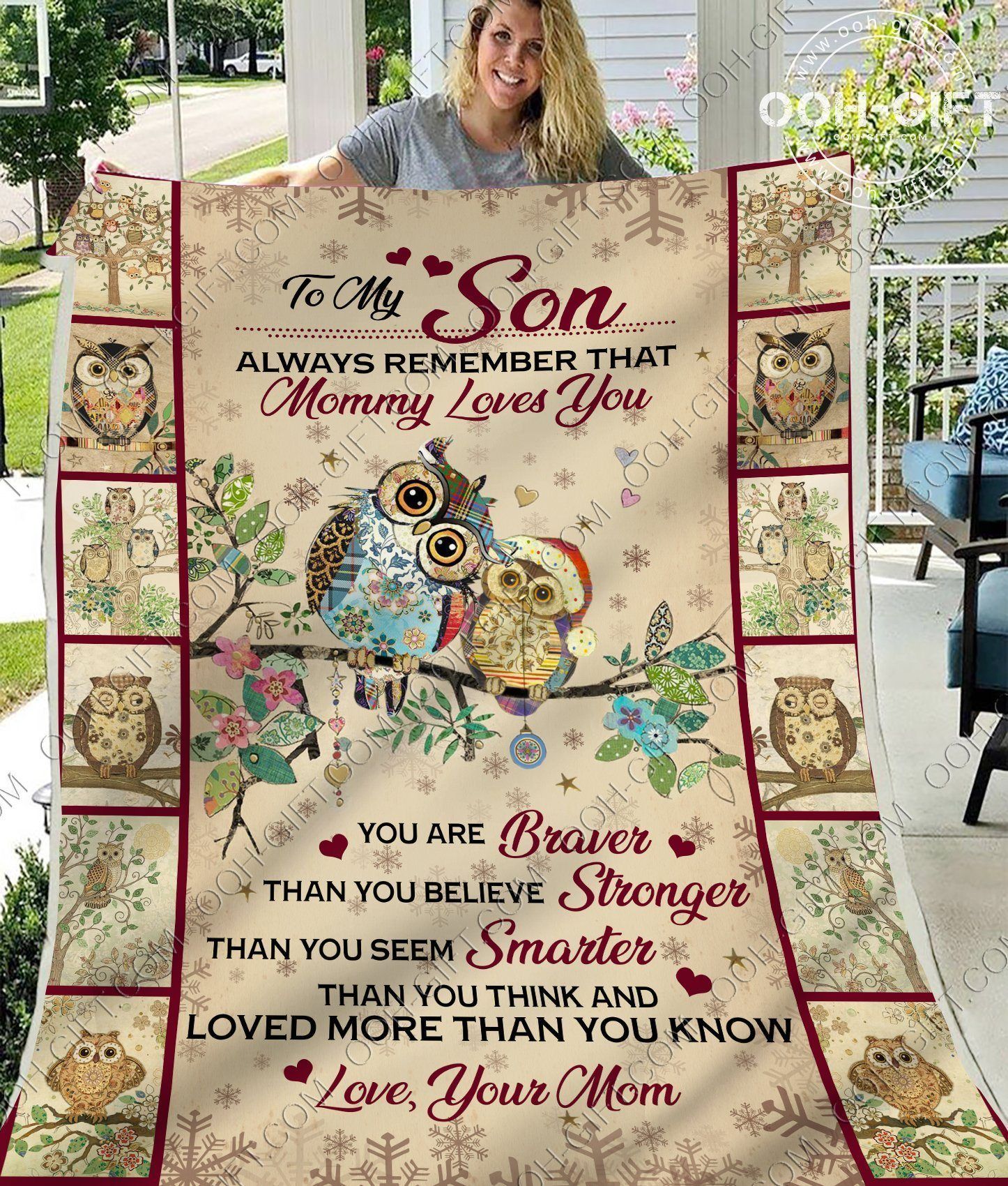 To My Son Owl Mom Sherpa Fleece Blanket