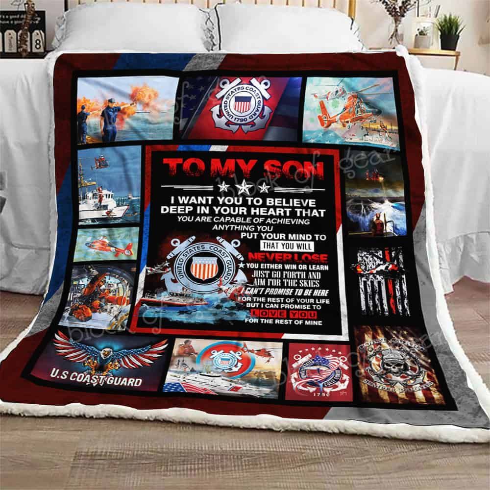 To My Son US Coast Guard Sherpa Fleece Blanket