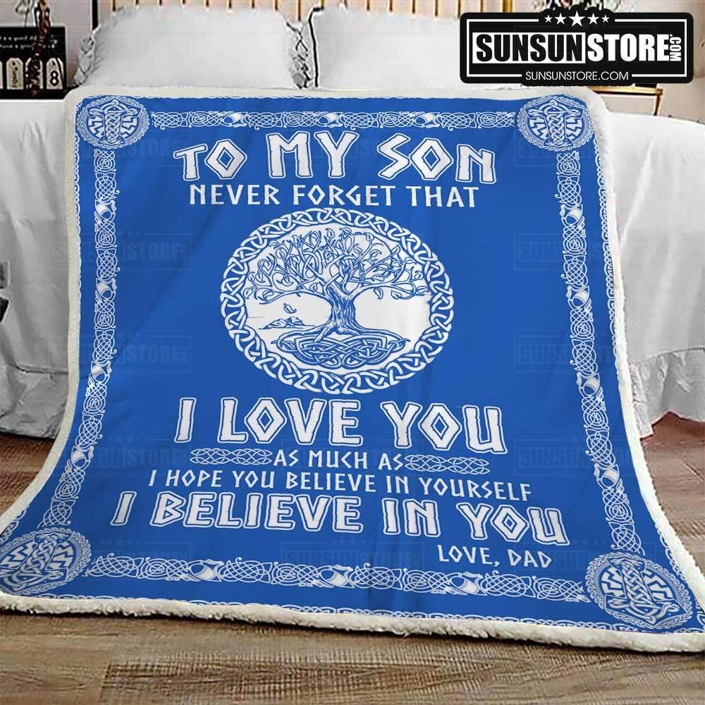 To My Son Viking Dad Blue Sherpa Fleece Blanket