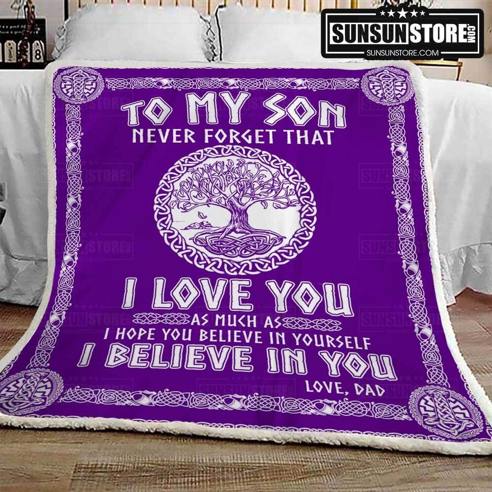 To My Son Viking Dad Purple Sherpa Fleece Blanket