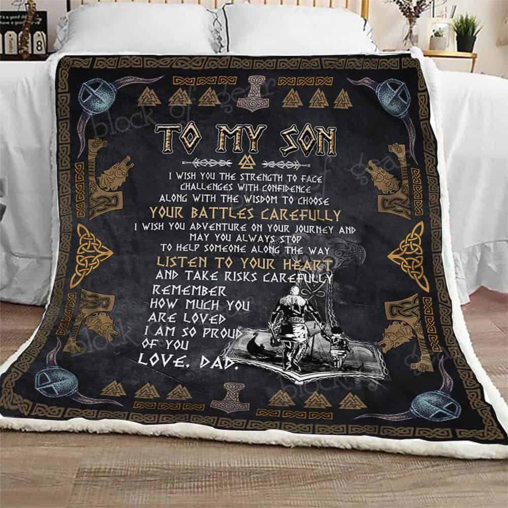 To My Son Viking Fleece Blanket