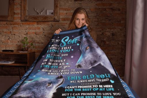 To My Son Wolf Sherpa Fleece Blanket