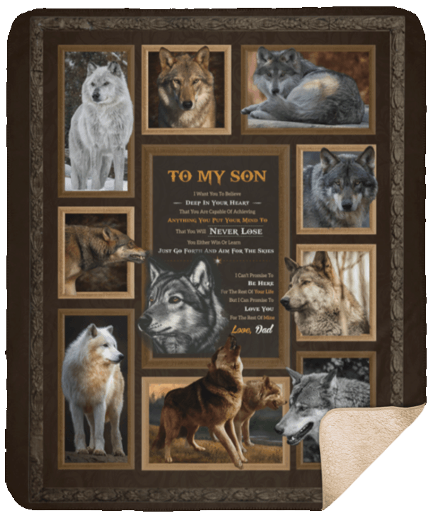 To My Son Wolf Sherpa Fleece Blanket