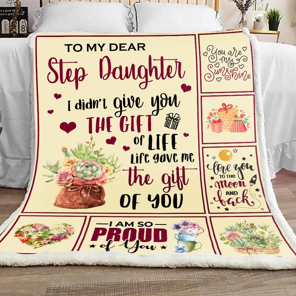To My Step Daughter Flower Sherpa Fleece Blanket