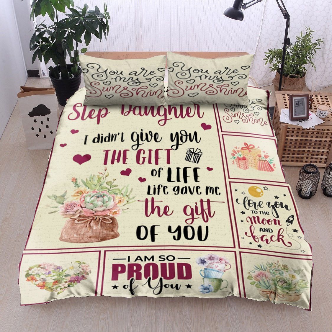 To My Step Daughter Flower Bedding Set