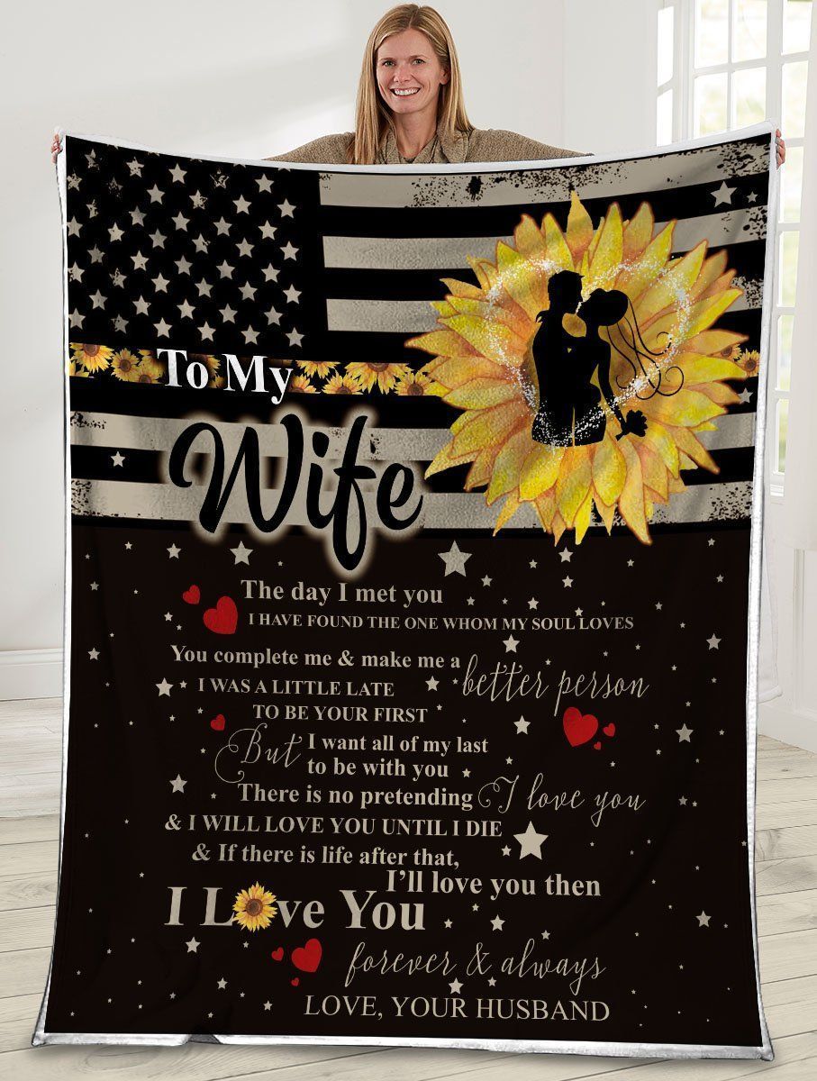 To My Wife American Usa Flag Husband And Wife Fleece Blanket