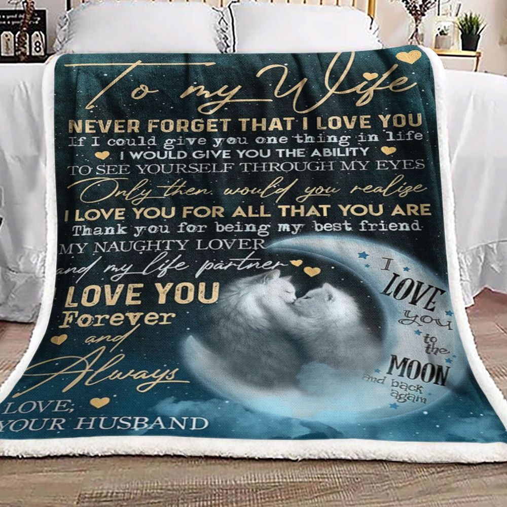 To My Wife Cat Moon Sherpa Fleece Blanket