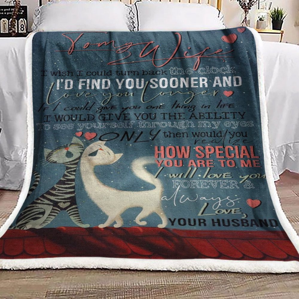 To My Wife Cat Sherpa Fleece Blanket