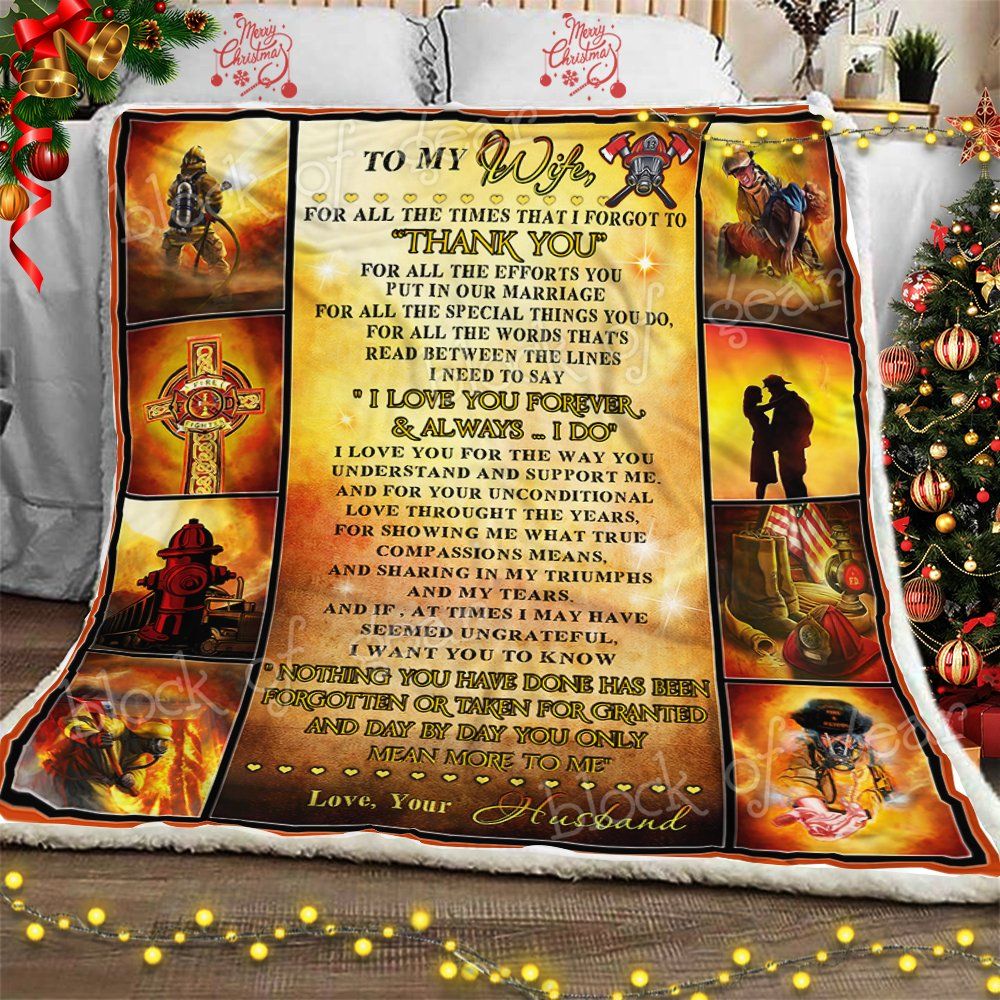 To My Wife Firefighter Sherpa Fleece Blanket