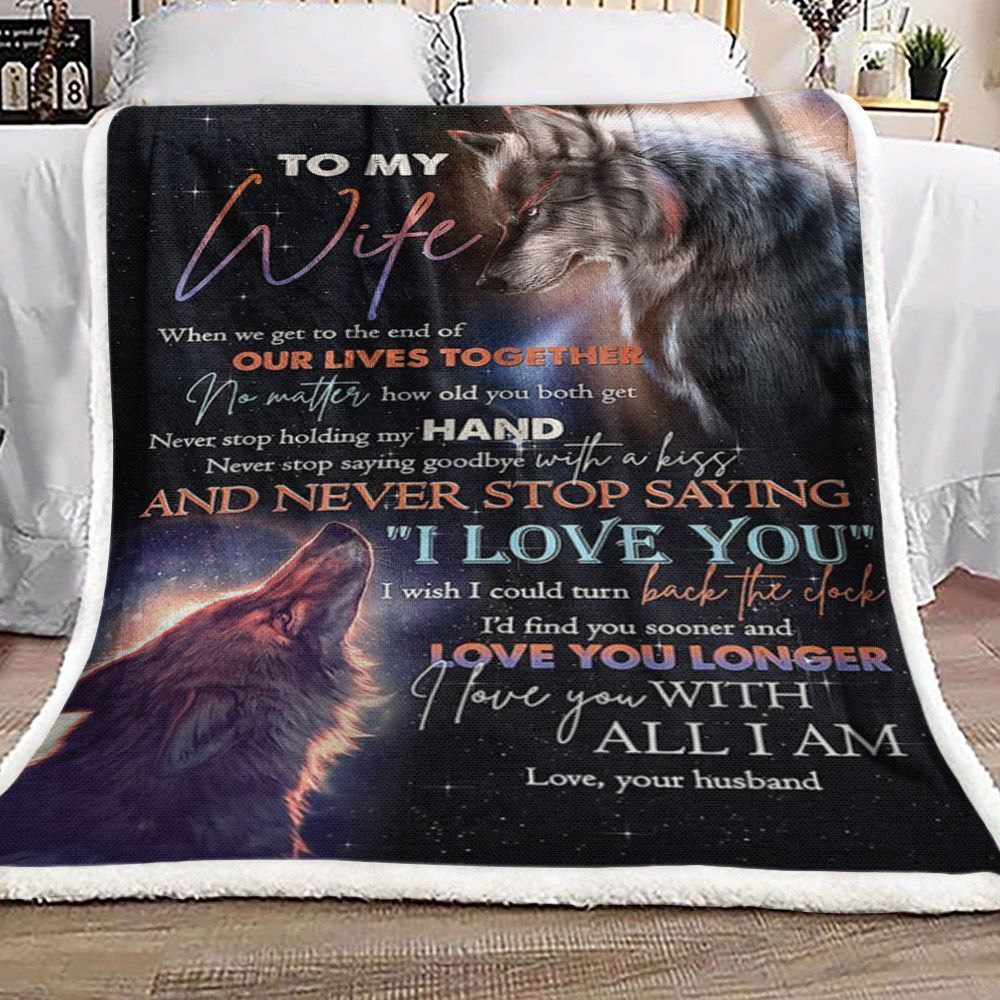 To My Wife Galaxy Wolf Sherpa Fleece Blanket