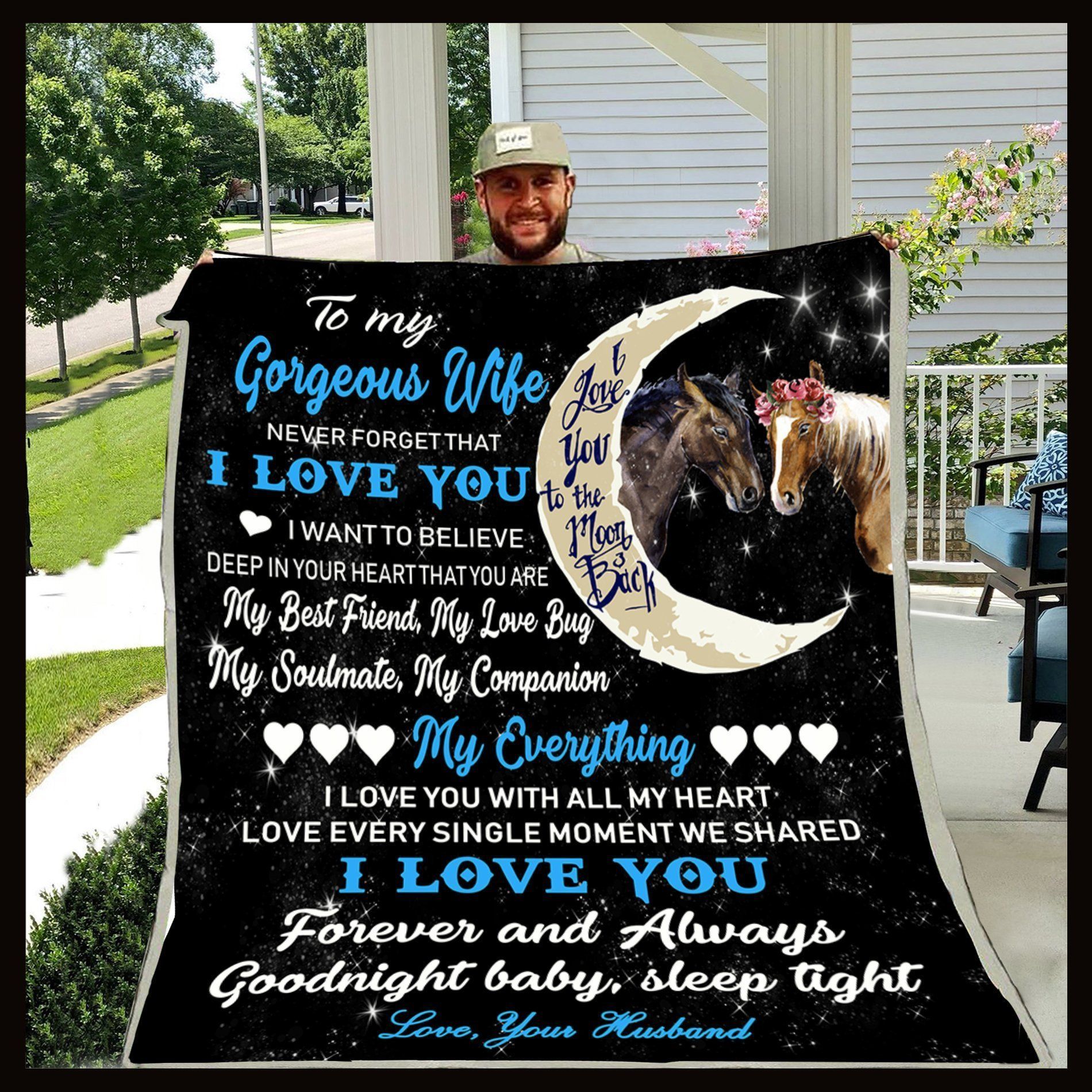 To My Wife Horse Sherpa Fleece Blanket