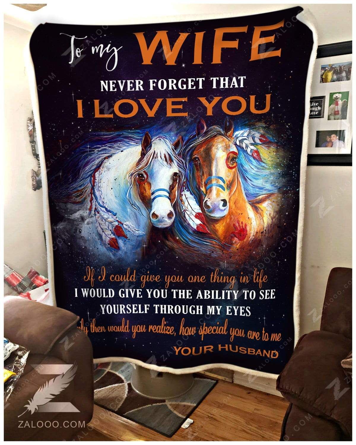 To My Wife Horse Sherpa Fleece Blanket