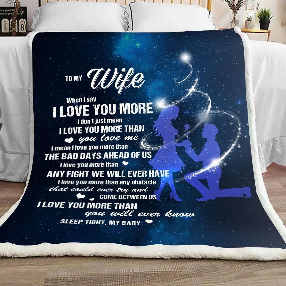To My Wife I Love You More Sherpa Fleece Blanket