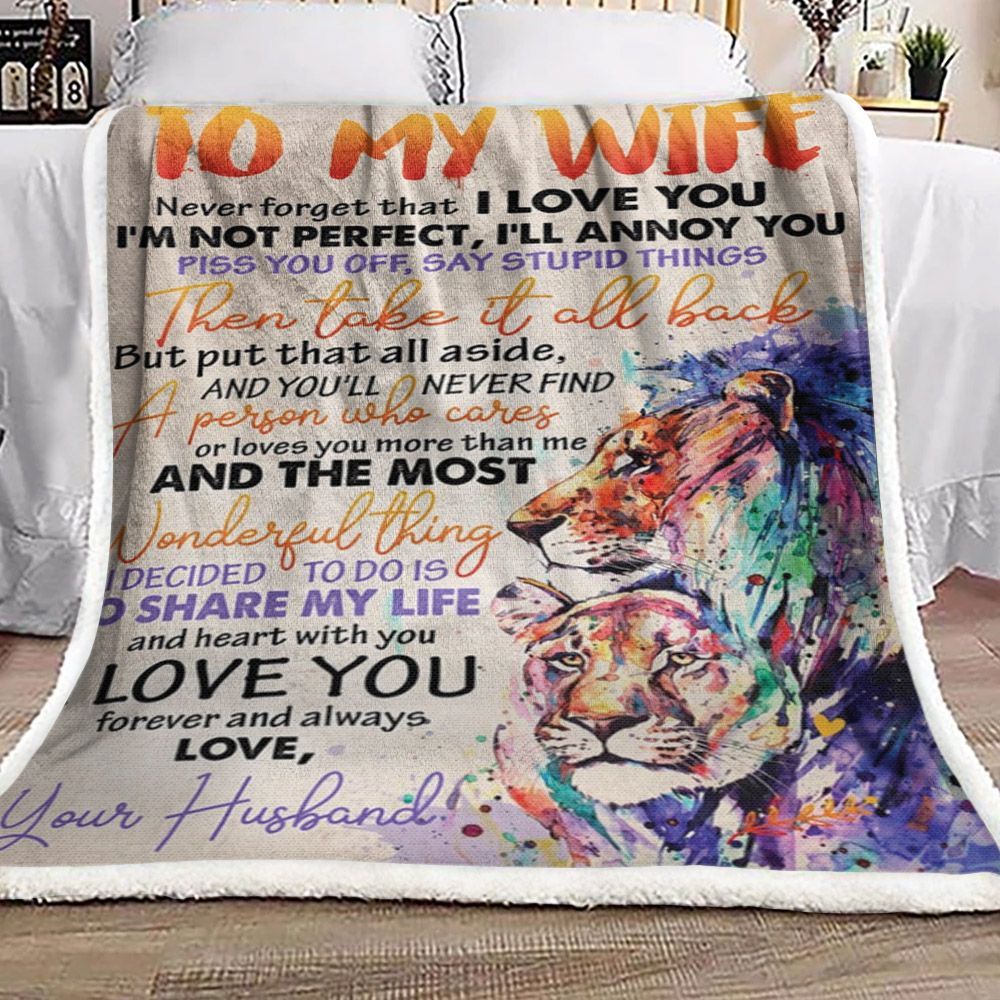 To My Wife Lion Sherpa Fleece Blanket