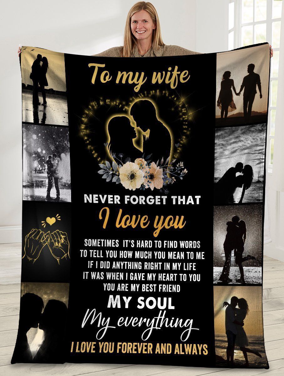 To My Wife Never Forget That I Love You Husband And Wife Flower Fleece Blanket