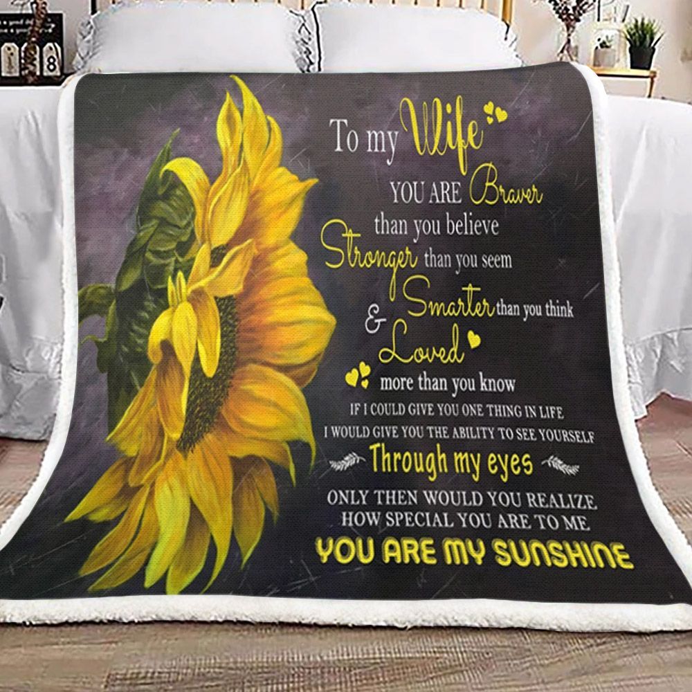 To My Wife Sunflower Sherpa Fleece Blanket