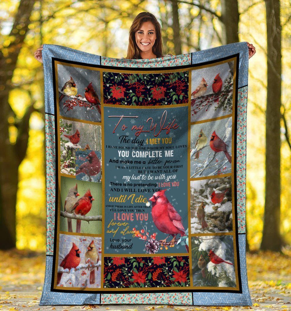 To My Wife The Day I Met You Red Cardinal Bird Fleece Blanket