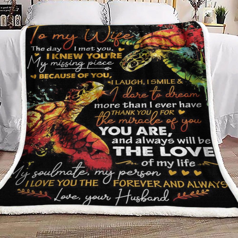 To My Wife Turtle Sherpa Fleece Blanket