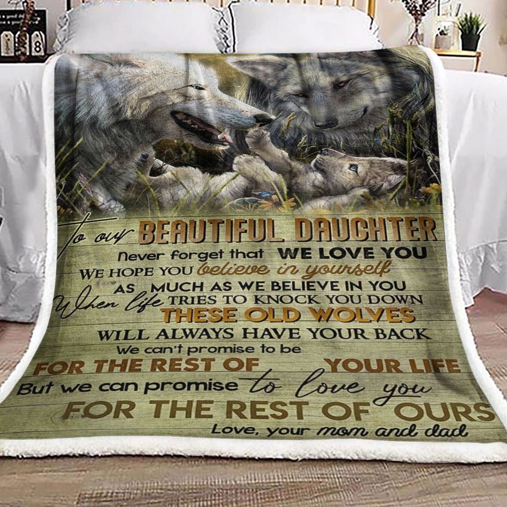 To Our Beautiful Daughter Wolf Sherpa Fleece Blanket